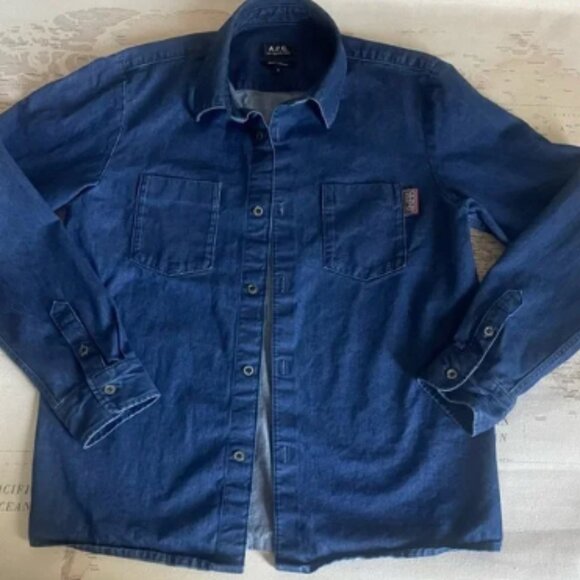 A.P.C. LOGO SHIRT Denim Long Sleeve Size Small - Picture 1 of 8